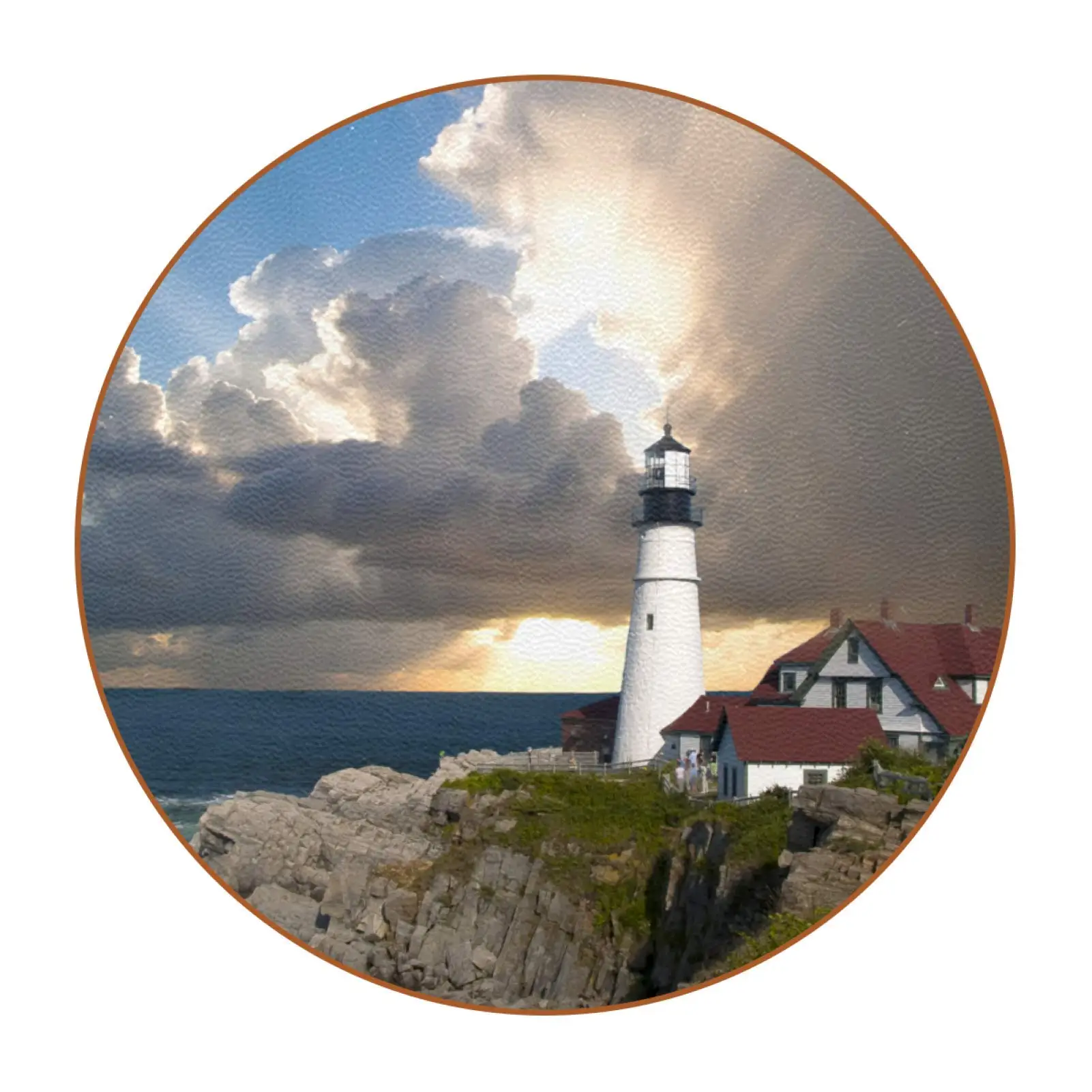 Lighthouse Backdrop Ceramic Coaster Drink Coasters Waterproof Coaster for Drinks Round Cups Mugs Mat Pad for Kitchen Home Decor