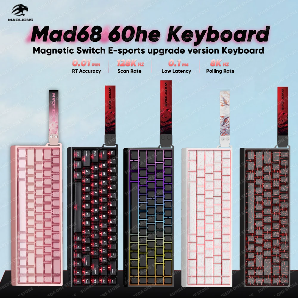 

Madlions Mad 60he Mad 68he Mad60 Pro Mad68 Pro Алюминиевая игровая магнитная механическая клавиатура RT 0,01 мм 8K Клавиатура со скоростью опрокидывания
