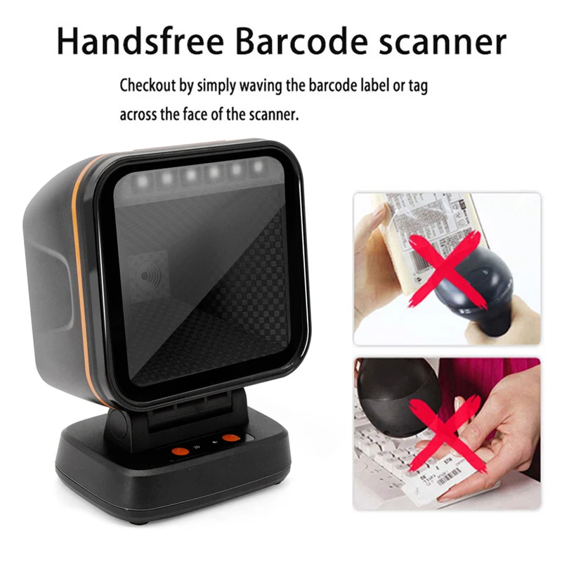 2D Desktop Barcode Scanner Omnidirectional Hands-Free Wired USB Big Barcode Reader 1D QR Screen Barcodes Automatic  Scanning