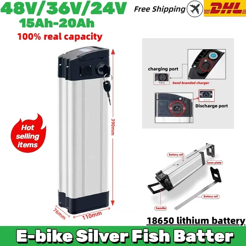 

NEW silver fish 36V E-bike lithium battery 15Ah-20Ah large capacity ultra long endurance suitable for 300~1000W E-bike universal