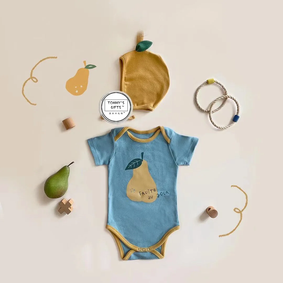 

Pear Print Short Sleeved Shirt Cute and Simple 2025 Summer New Korean Casual All-match Set Kids Clothes