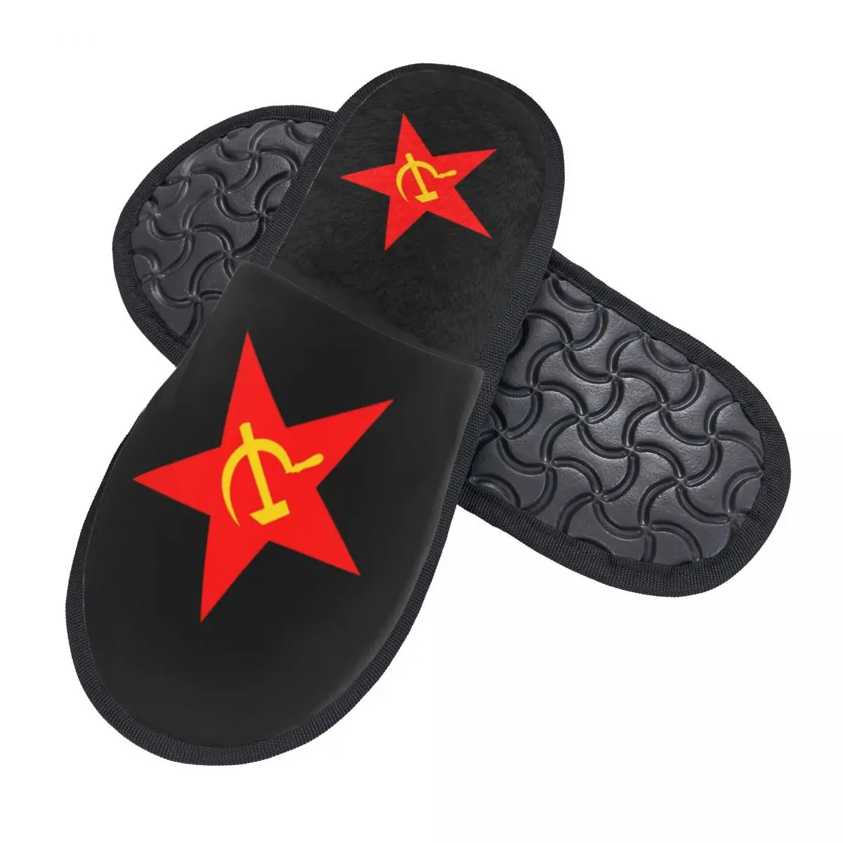 Zapatillas de casa de espuma viscoelástica suave para mujer, pantuflas cálidas y acogedoras con diseño de estrella roja y hoz de martillo personalizado