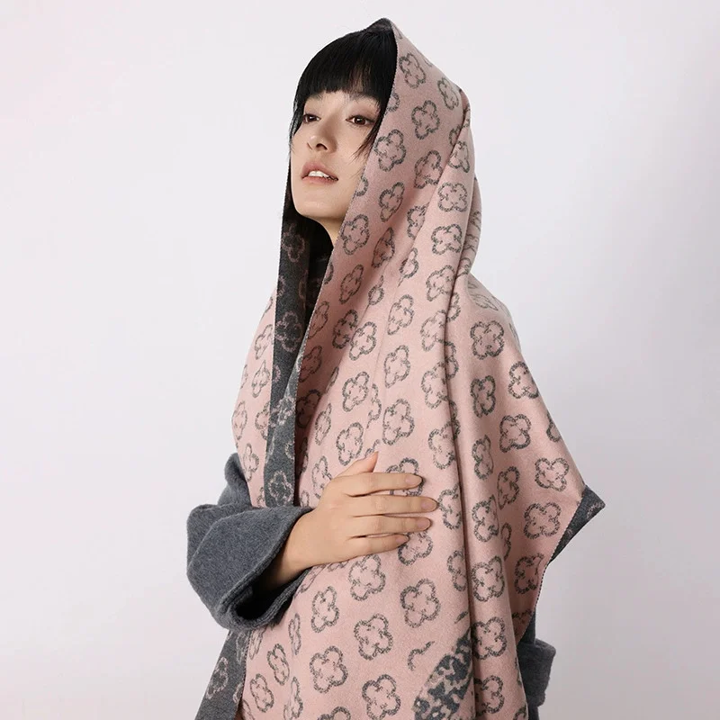 

Новый роскошный шарф с геометрическим принтом для женщин, теплые зимние двусторонние шарфы из пашмины, шали, женские толстые одеяла, платок