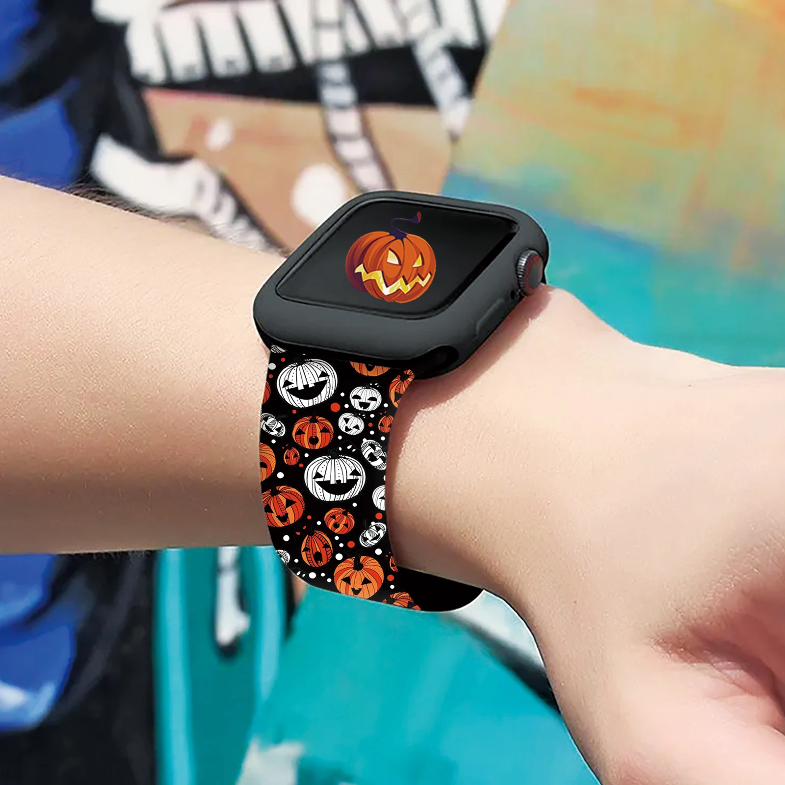 Ghost Halloween for Apple Watch 10 9 8 7 Silicone Band Replacable Bracelet for iWatch 46mm 42mm 41mm 40mm Watchband