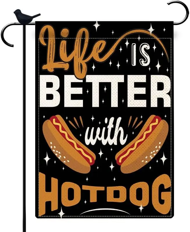 Funny Garden Flag Life Is Better With Hot Dog Small Garden Flag 12.5 × 18 Inch Double Sided Burlap Outdoor Decorative Flags Bann