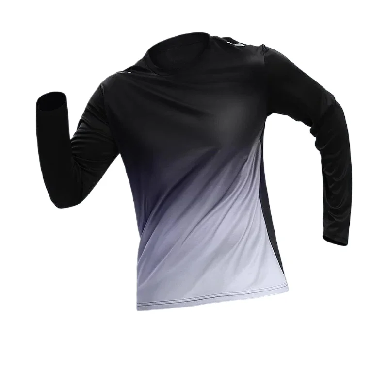 

Новая мужская быстросохнущая футболка с длинным рукавом 2026 года, дышащая, с градиентным эффектом, свободного кроя, для спорта и бега