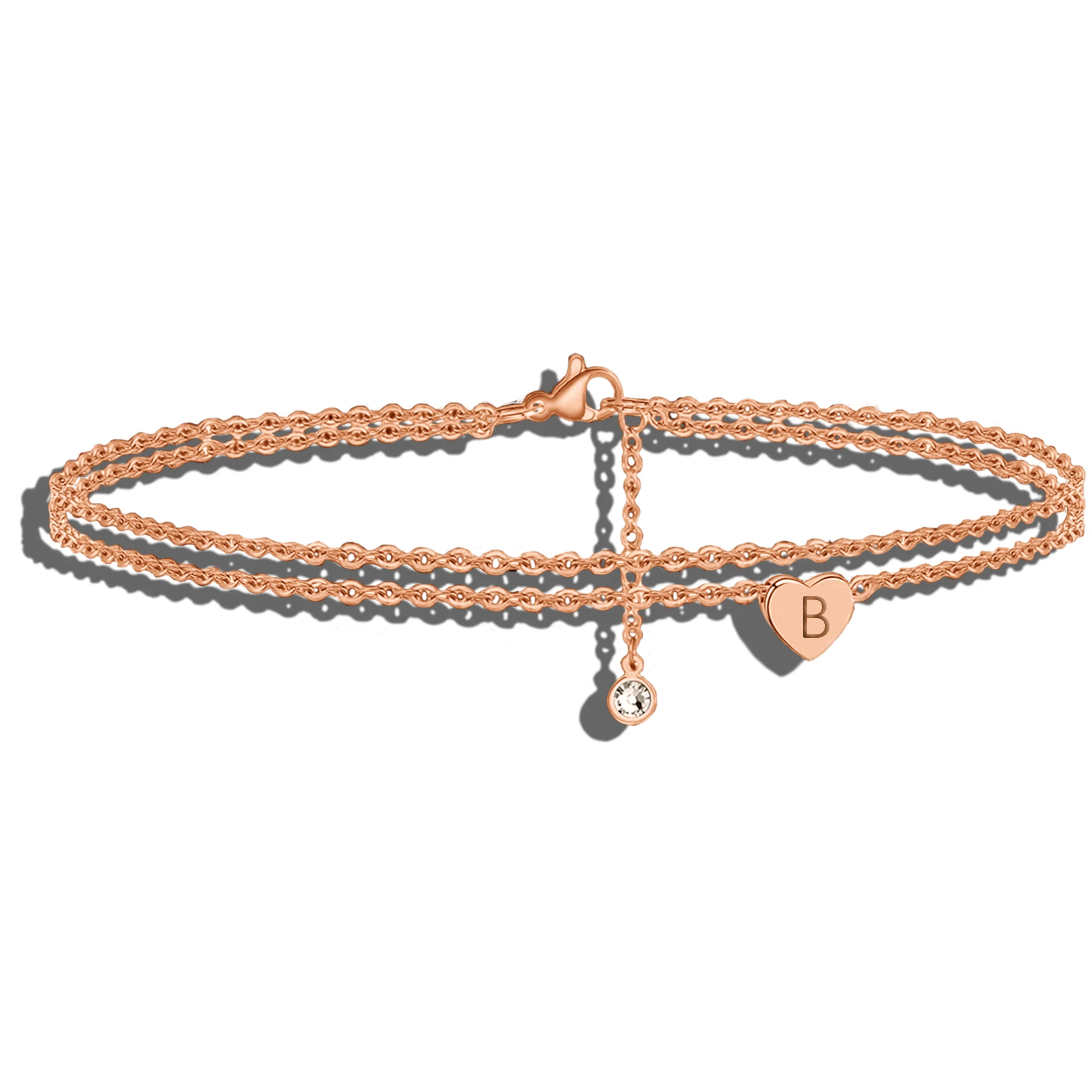 1 Love Letter Surname Bracelet Multi layered Chain Set with Zircon Stainless Steel Plated Rose Gold Girl Bracelet