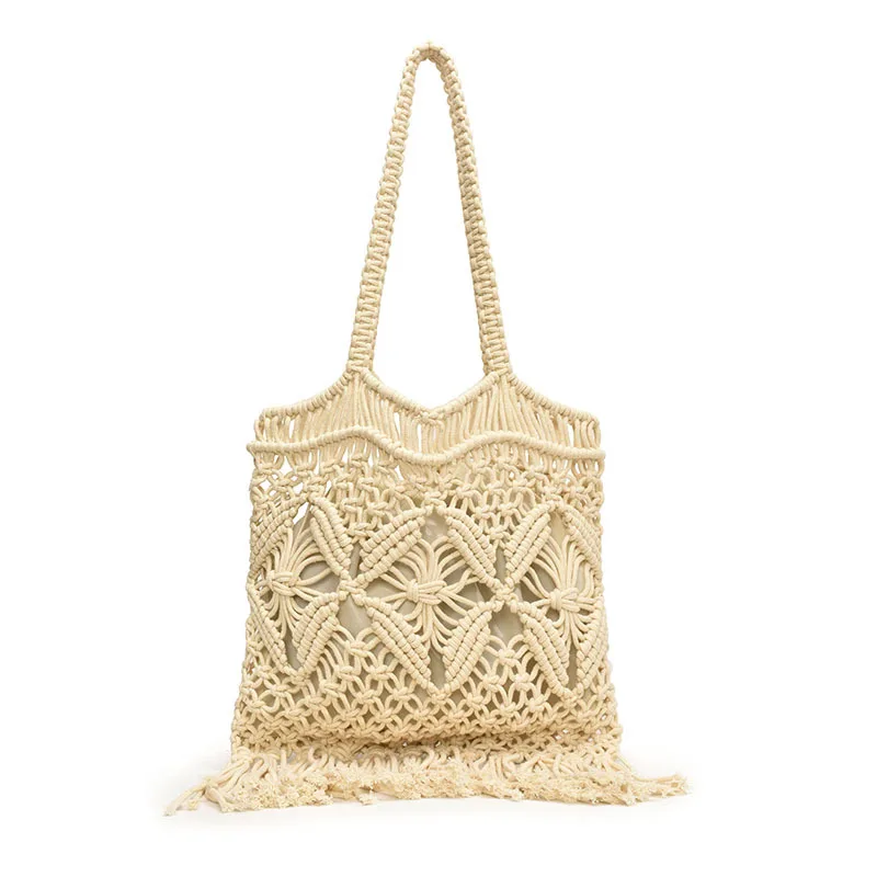 Sac fourre-tout bohème pour femme, sac à main de grande capacité, sac en paille, sac de plage creux, sac de voyage initié, mode polyvalente, bord de mer