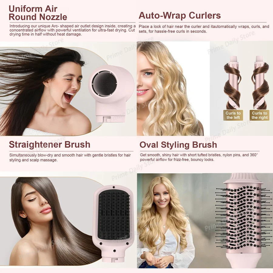 5 in 1 Hair Straightener Brush Detachable Curling Iron Hair Dryer Auto Wrap Curlers Fast Drying Hair Styling Electric Brush