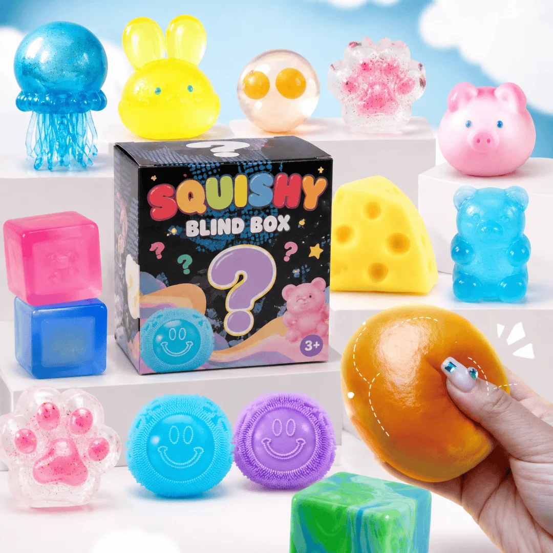 Daily Relax Mystery Blind Box Transparent Glitter Kitty Paw Mochi Squishy, Imitation Blueberry Pastry Fidget Toy, Pocket Antistress Squeeze Gadget