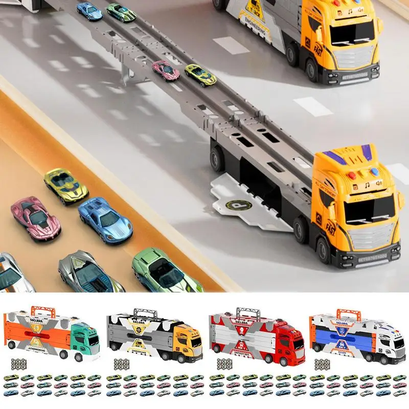 Transport Truck Toy Carrier Truck Toys Set For Kids Race Track And 18 Toy Cars Racing Car With Lights & Sounds Truck Toy For Boy