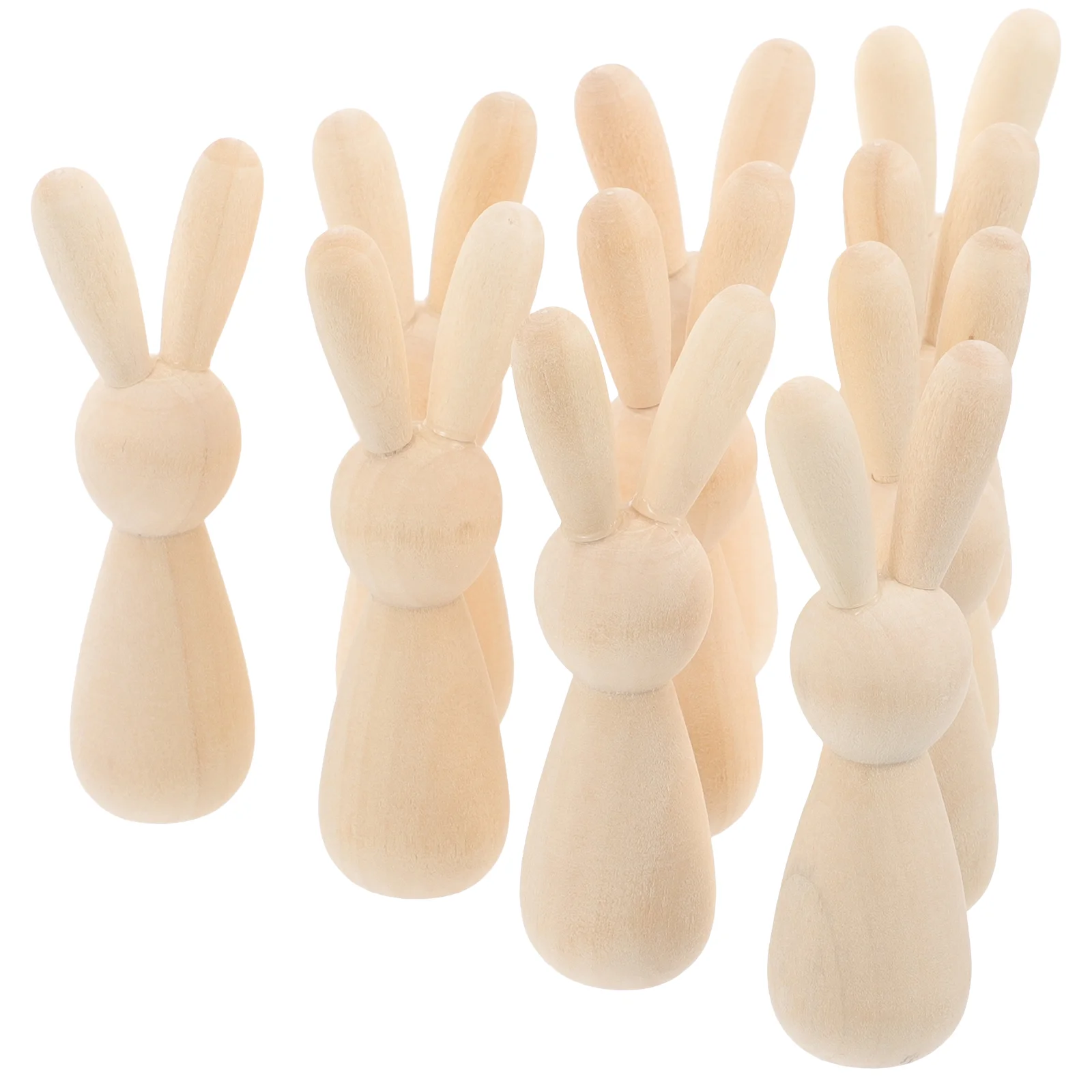 

10 Pcs Log Color Rabbit Toy Head Wooden Man DIY Home Decoration Puppet 10pcs Dolls Peg Rabbits Bulk Unfinished Figure