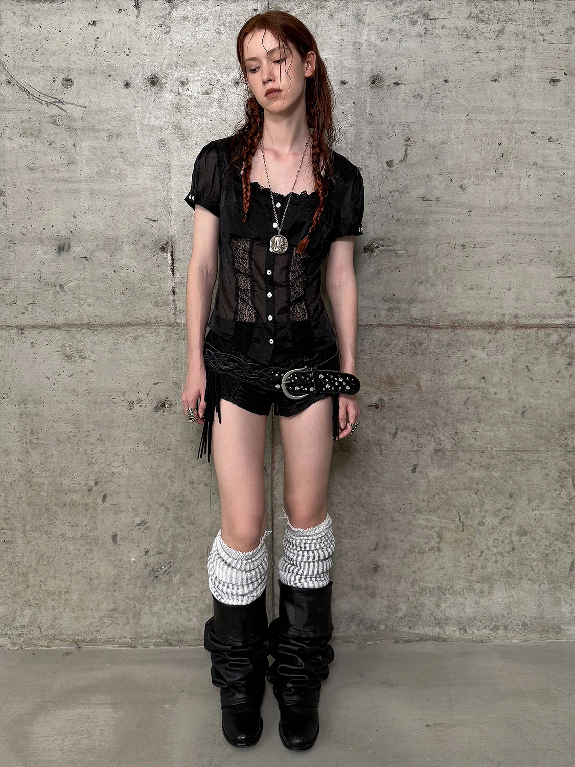 

DoublePunch Original Design Spring Summer Transparent Gauze Fabric Square Collar Waist Cinched Princ Sve Blouse Breatha...