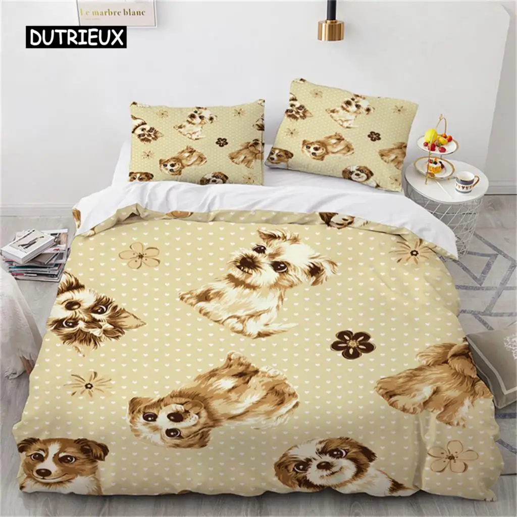 

Cute Cartoon Animal Duvet Cover Dog Bedding Set Twin Full For Kids Girls Gift Room Decor Microfiber Comforter Cover Pillowcase