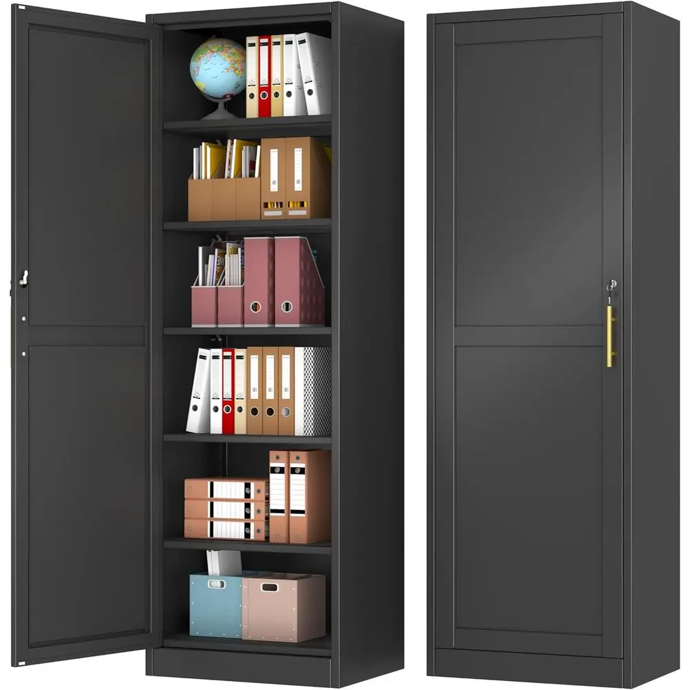 Tall Narrow Slim Metal Storage Cabinet with Lock and 5 Adjustable Shelves,Steel ile Cabi,Kitchen Pantry Cabinet Locker Organizer