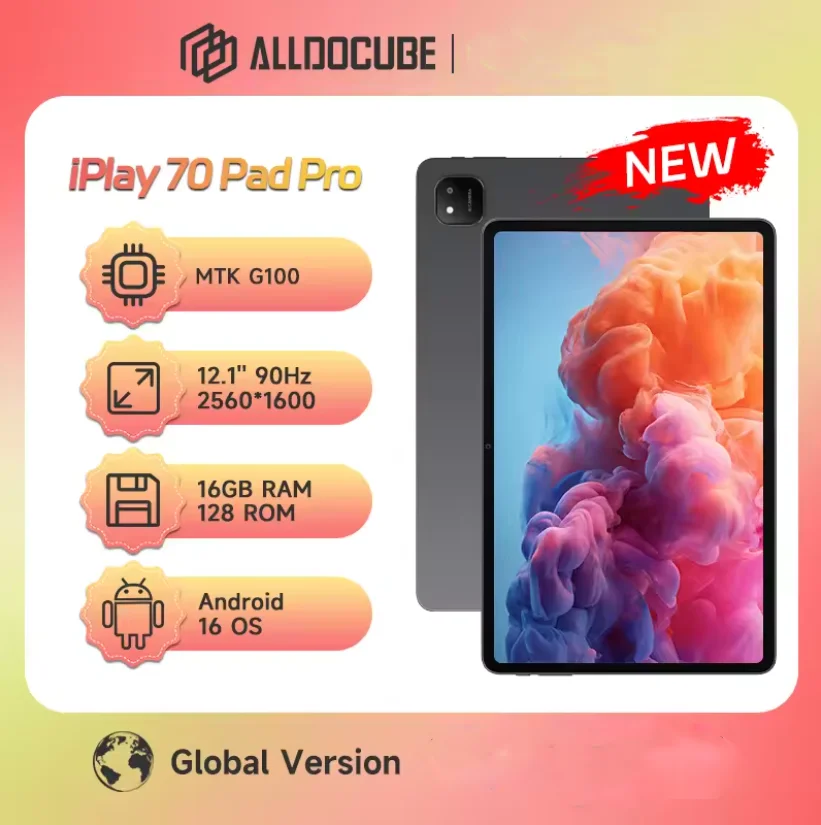 ALLDOCUBE IPlay 70 패드 프로 12.1'' 2.5K 90Hz 디스플레이 MTK G100 8GB+8GB 가상 RAM 128GB ROM 10000mAh 4G LTE 안드로이드 16 태블릿