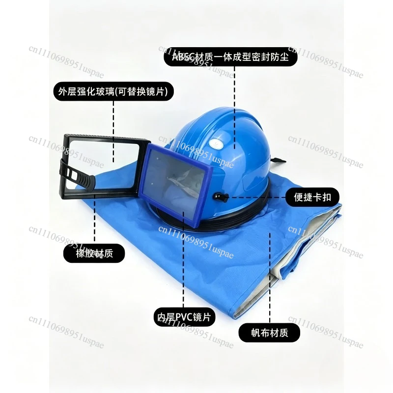 Air-conditioned oxygen sandblasting helmet Flat glass lens sandblasting cap One-piece split sandblasting protective clothing