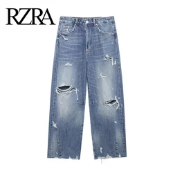 RZRA original 2024 autumn and winter new women's clothing hole decoration balloon version loose jeans street style all-match