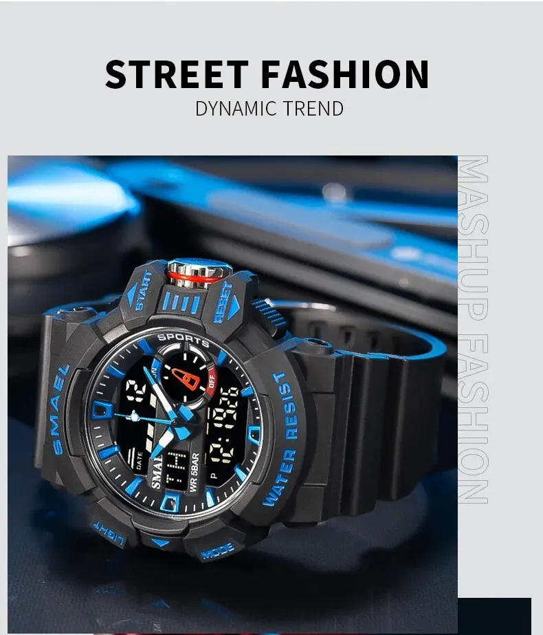 Watch For Men 50M Waterproof Clocks Luminous Hands Digital Wristwatches Black Gold Rubber Bracelet 8043 Sport Watches