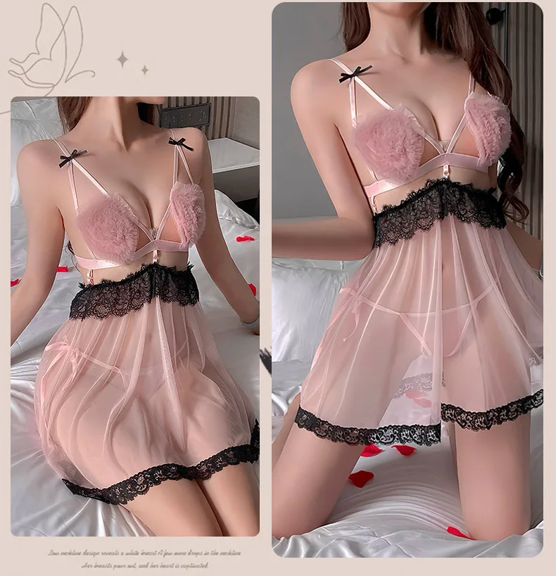 Tamanho grande sexy vestidos de renda camisola vestido sexy sleepwear feminino sedutor na cama transparente apaixonado puro desejo 4aex