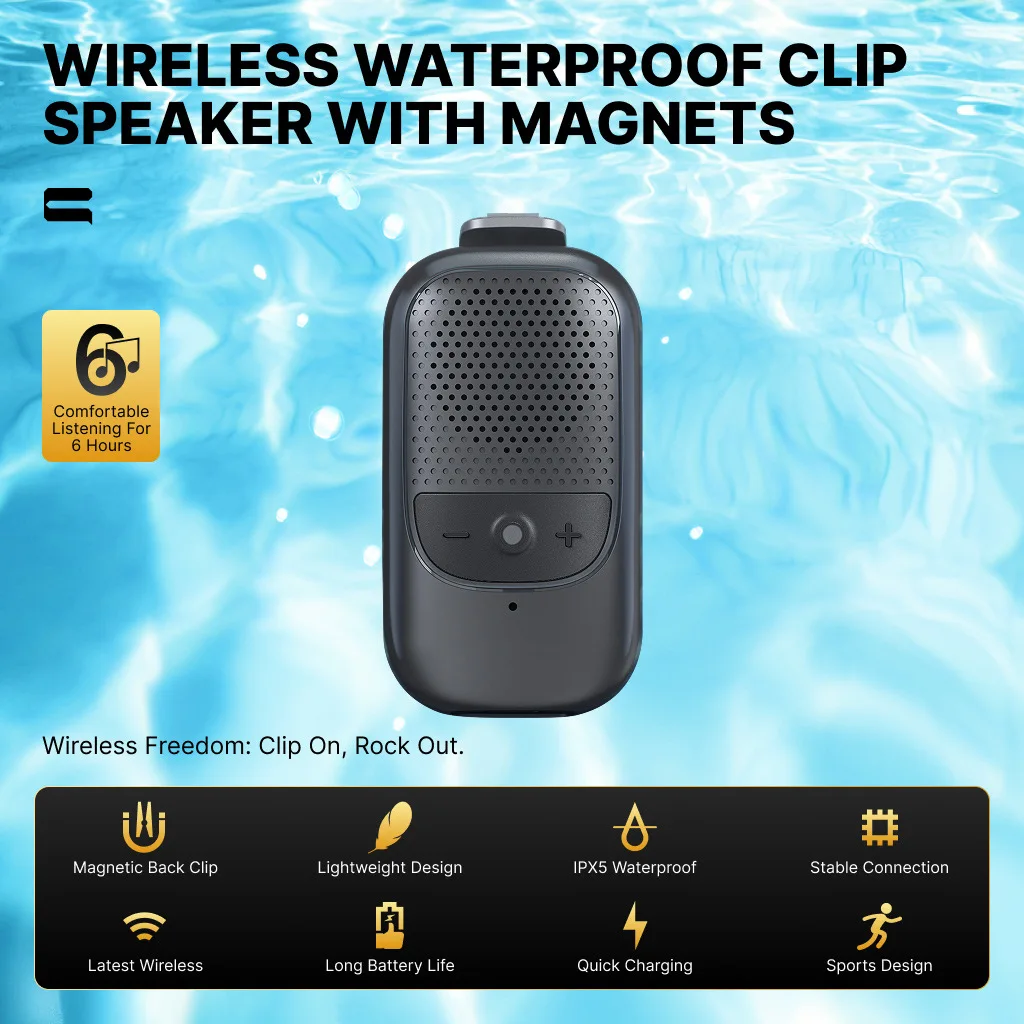 

Новый зажим для лацкана, портативный водонепроницаемый Bluetooth-динамик, встроенный микрофон, спорт на открытом воздухе, фитнес, зарядка через USB Type-C