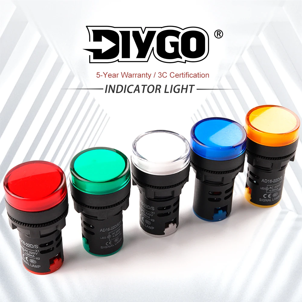 1PCS AD16-22 22mm LED Power Indicator Panel Mount Pilot Signal Light Lamp 12V 24V 110V 220V 380V Red Blue White Green Yellow image 6