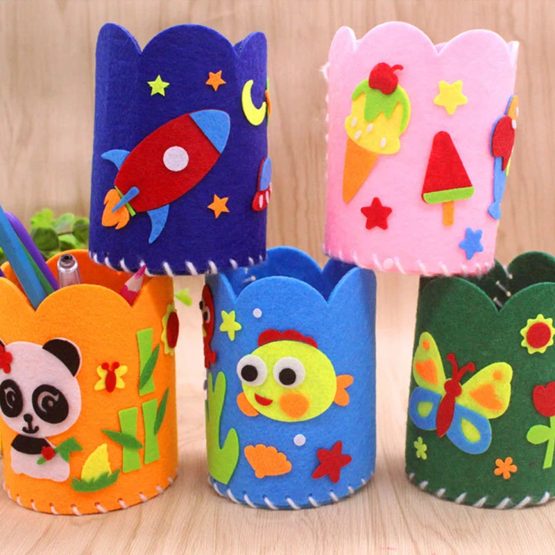 Kids DIY Craft Pencil Holder Handmade Educational Toy Non woven Fabric Pen Container Arts and Crafts Toys Handwork Children Toys