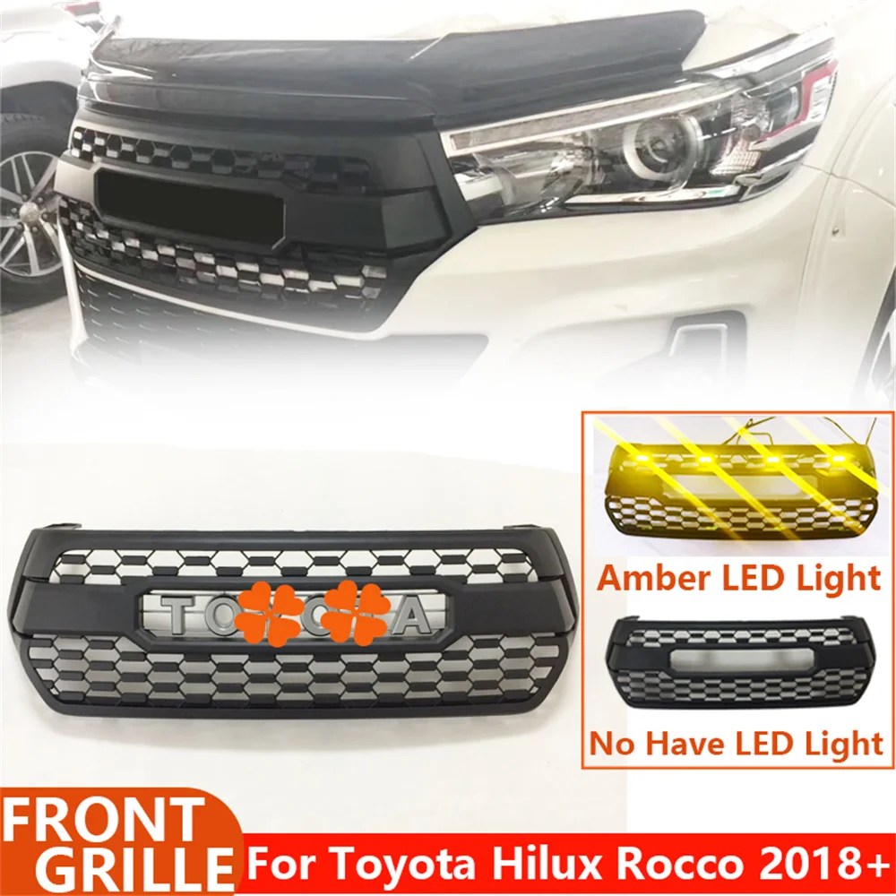 Modified Front Bumper Mask Mesh Cover Abs Grille Grid Compatible For Toyota Hilux Rocco 2018 2019 2020 Car Led Racing Grills