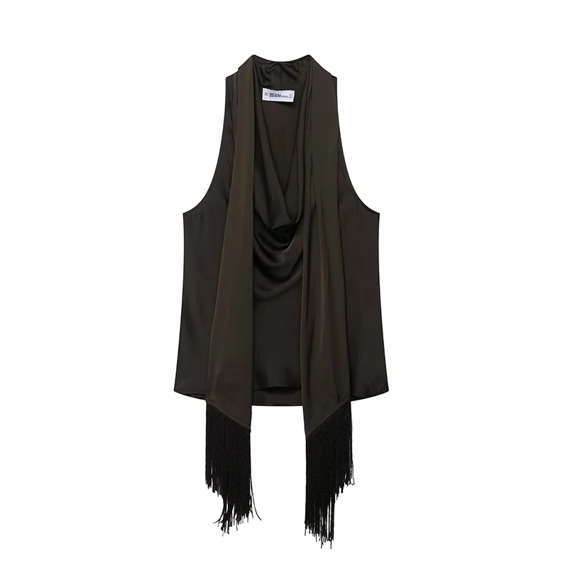 

Новинка лета 2025, женский топ с кисточками, атласные топы с лямкой на шее для женщин, сексуальные короткие топы с открытой спиной для ночной вечеринки