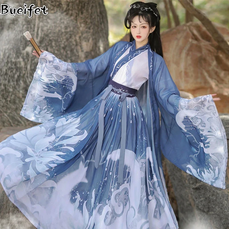 

Hanfu Women Chinese Traditional Embroidery Stage Dance Dress Female Fairy Cosplay Costume Han Dynasty Hanfu Folk Dress Cosplay