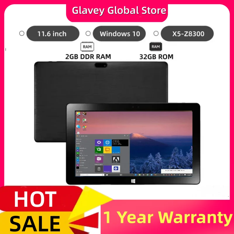 NEW 32-bits 11.6" Windows 10 Tablet X5-Z8300 Quad Core 2GB DDR RAM 32GB ROM 1920 x 1080 IPS Dual Camera 1*Type-C USB NS-7100