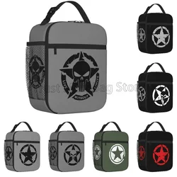 Military Tactical Skull Star Insulated Lunch Bag Portable Waterproof Lunch Box Thermal Cooler Bento Tote for Work Travel Picnic