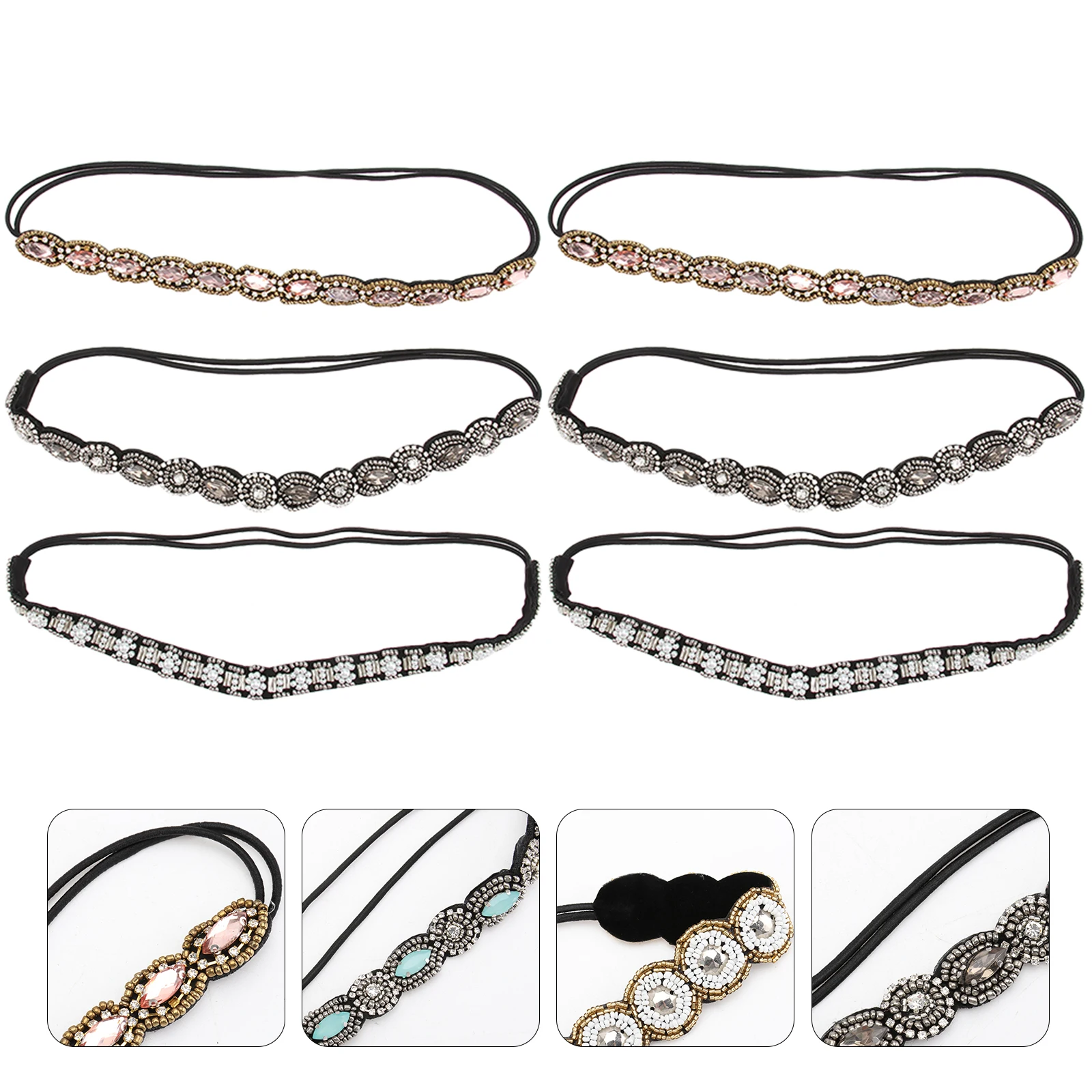 

6pcs Elastic Drill Headb s for Women Pearl Hair Beaded Combs Braid Accessories Set Elegant Styling Entertain