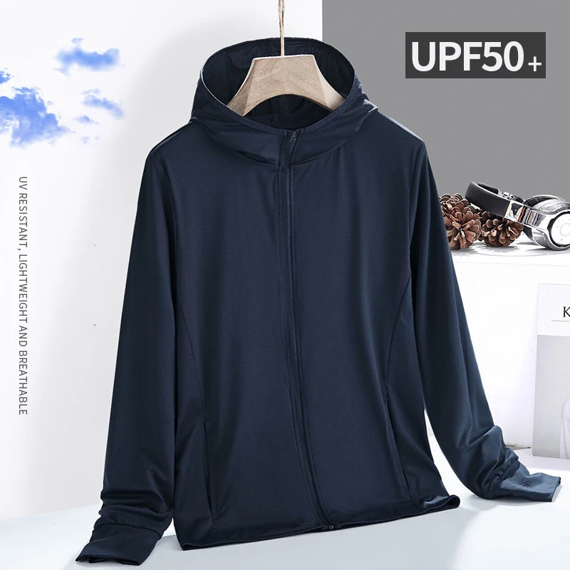 UPF50+ice Silk Sunscreen Clothing Outdoor Sports Anti-ultraviolet Fashion All-match Sunscreen Black Long-sleeved Windbreaker