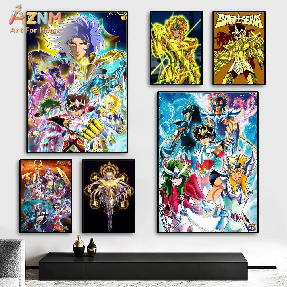 AZNM Saint Seiya Anime Canvas Wall Art Print, Gold Saints Pegasus Seiya Poster for Boys Room Decor, No Frame