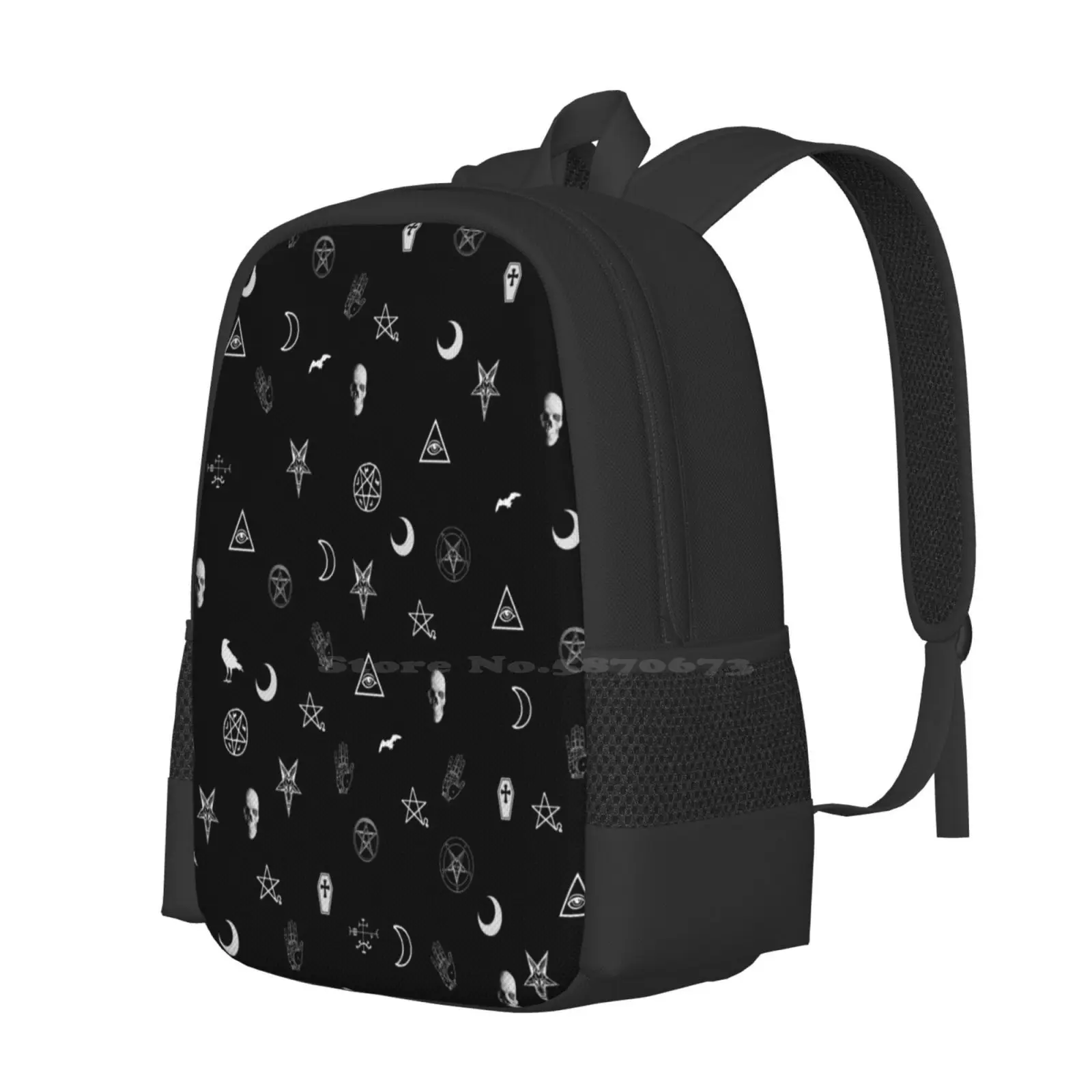 Goth Symbols Pattern Pattern Design Bag Student'S Backpack Gothic Pattern Witches Witchcraft Wicca Pagan Baphomet Raven