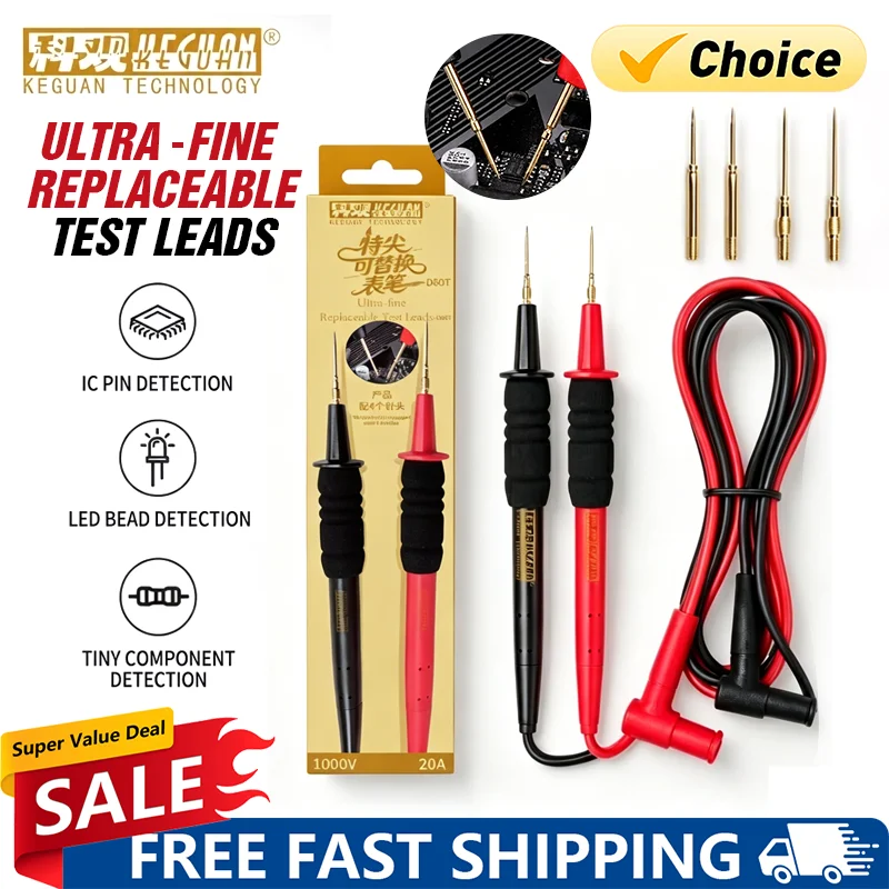 

KEGUAN D80T Ultra Fine Replaceable Multimeter Test Leads Stainless Steel Needle For Phone PCB IC Precision Repair Test