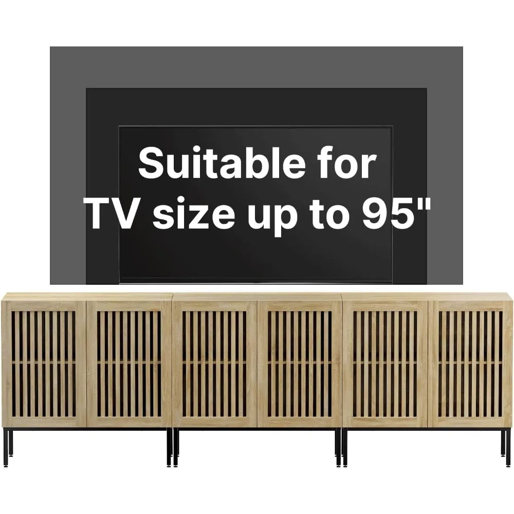 حامل تلفزيون Farmhouse لأجهزة التلفاز حتى 95 بوصة، وحدة تحكم تلفزيون 3 في 1 لمركز الترفيه مع خزائن تخزين وقاعدة معدنية #4