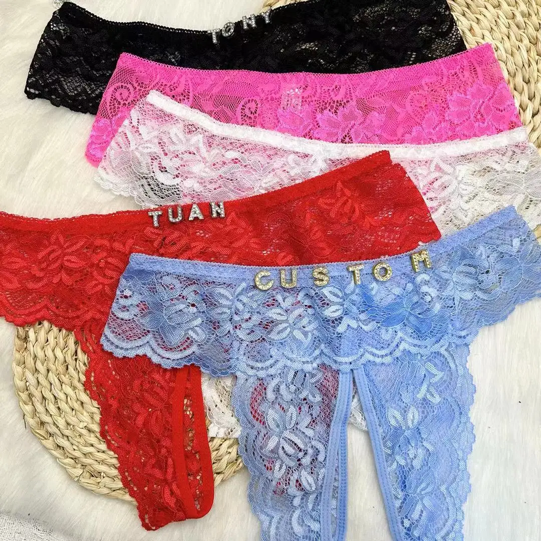 Thongs Plus Size Custom Lace Panties with Letter Name Open Crotch Temptation Erotic Lingerie Customized PersonalityString Women