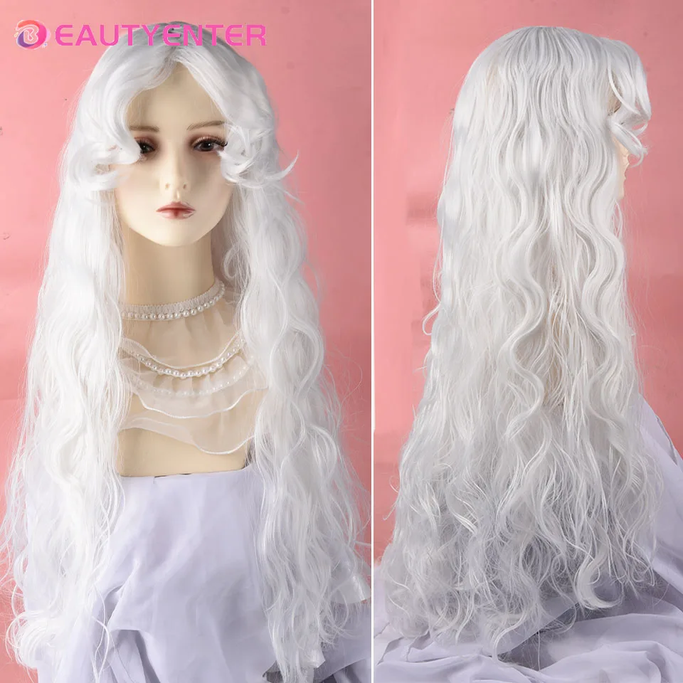 Synthetic Wig Long Wavy White Wig for Women Daily Party  Platinum Wigs with Fluffy Bangs Sold Lolita Wigs Heat Resistant