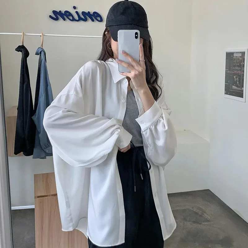 Lucyever Spring Autumn Women Shirt 2024 New Casual Loose Single-Breasted Blouses Woman Korean Chic Lantern Sleeve White Shirts