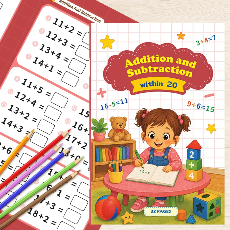 Arithmetic Exercise Book for Addition and Subtraction Within 20, 32 Pages, Math Oral Calculation, Operation Enlightenment Book