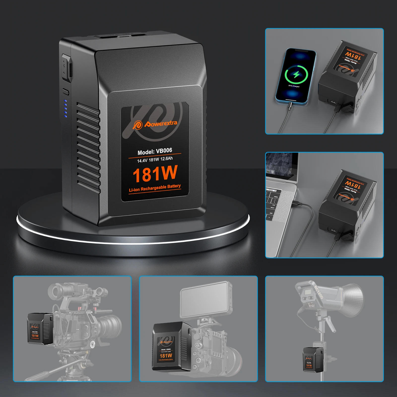 Powerextra V Mount V Lock 14.4v 181w Portable USB Replacement
