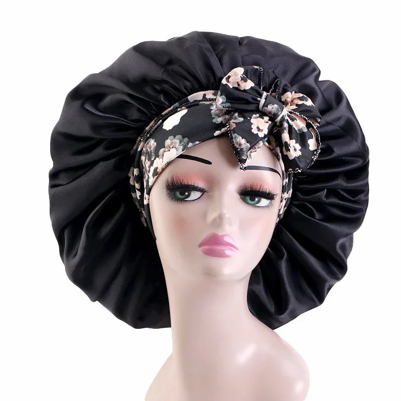 New Extra Large Satin Bonnet Hair Ties Night Sleep Hat Long Hair Care Head Scarf Wrap Caps Night Sleeping Hat Bandanas Headwear