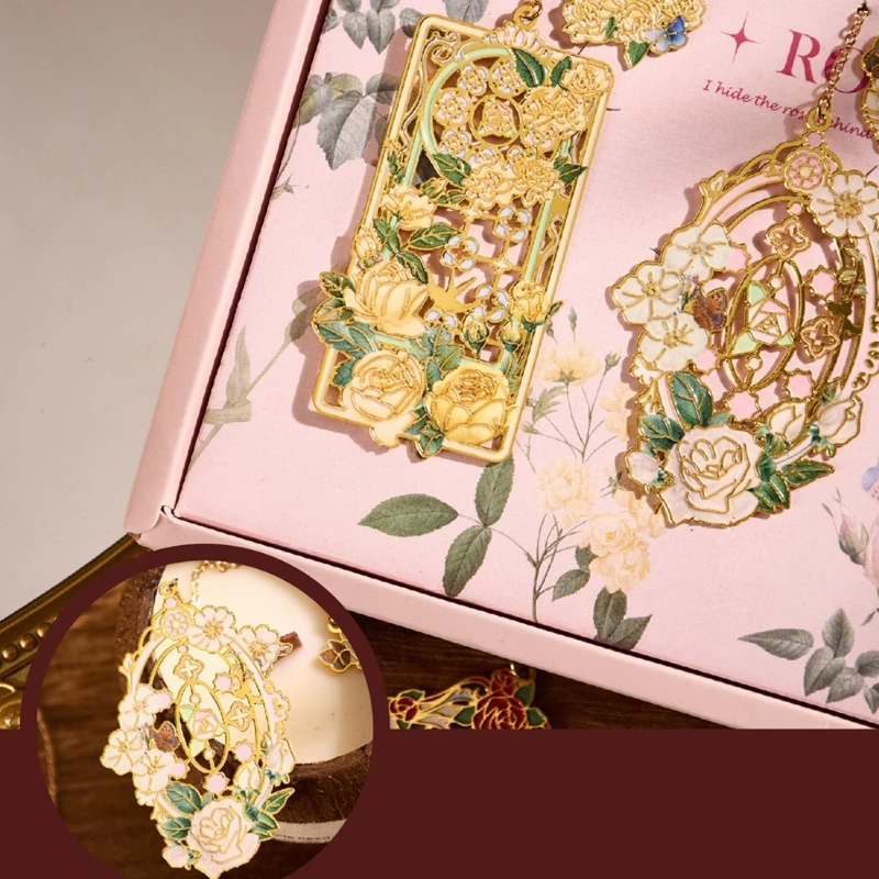 4Pcs Flower Pendant Bookmarks with Chain, for Book Lover Reader Teacher