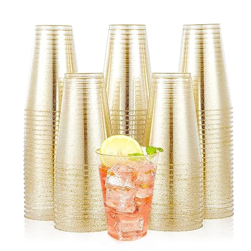 Disposable Gold Powder Plastic Cup Making Plastic Cup Ice Cream Cup Wedding Cup Party Cup