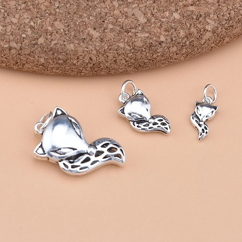 Peach Blossom Lucky Fox Pendant S925 Sterling Silver Thai Silver Jewelry Pendant Accessories DIY Bracelet Necklace Accessories