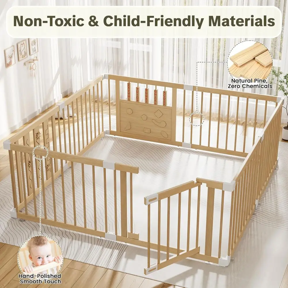 روضة خشبية كبيرة مع قفل أمان، ساحة لعب محمولة للأطفال، مركز أنشطة داخلي، سياج خشبي طبيعي 8 ألواح مع Expa #5