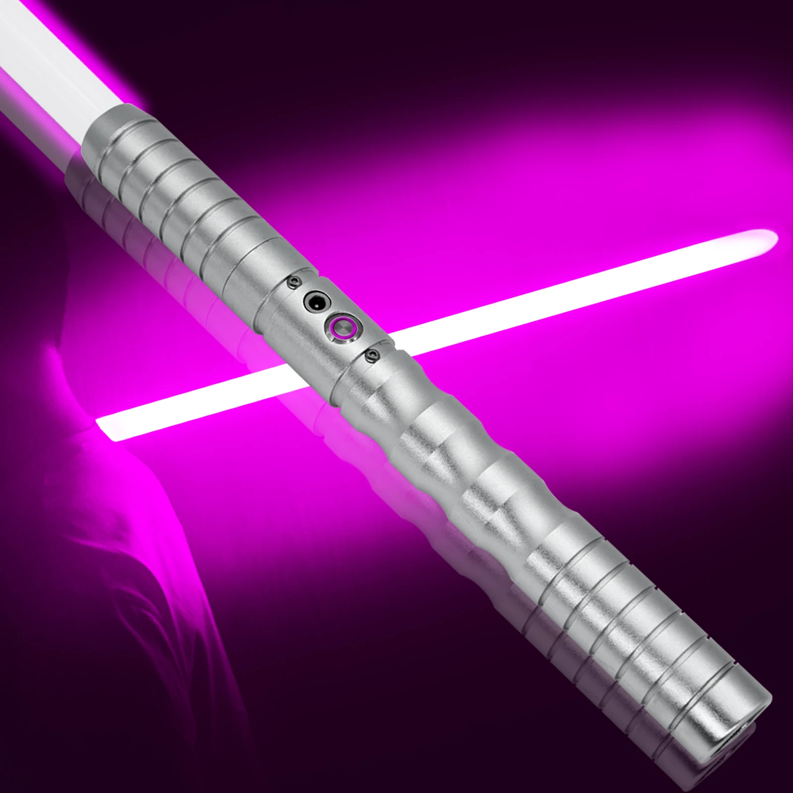 

Silver Hilt Purple Dueling Lightsaber, 40.55 Inch, 4 Modes FOC/Blaster/Swing, Detachable Metal, Loud Sound, Gift