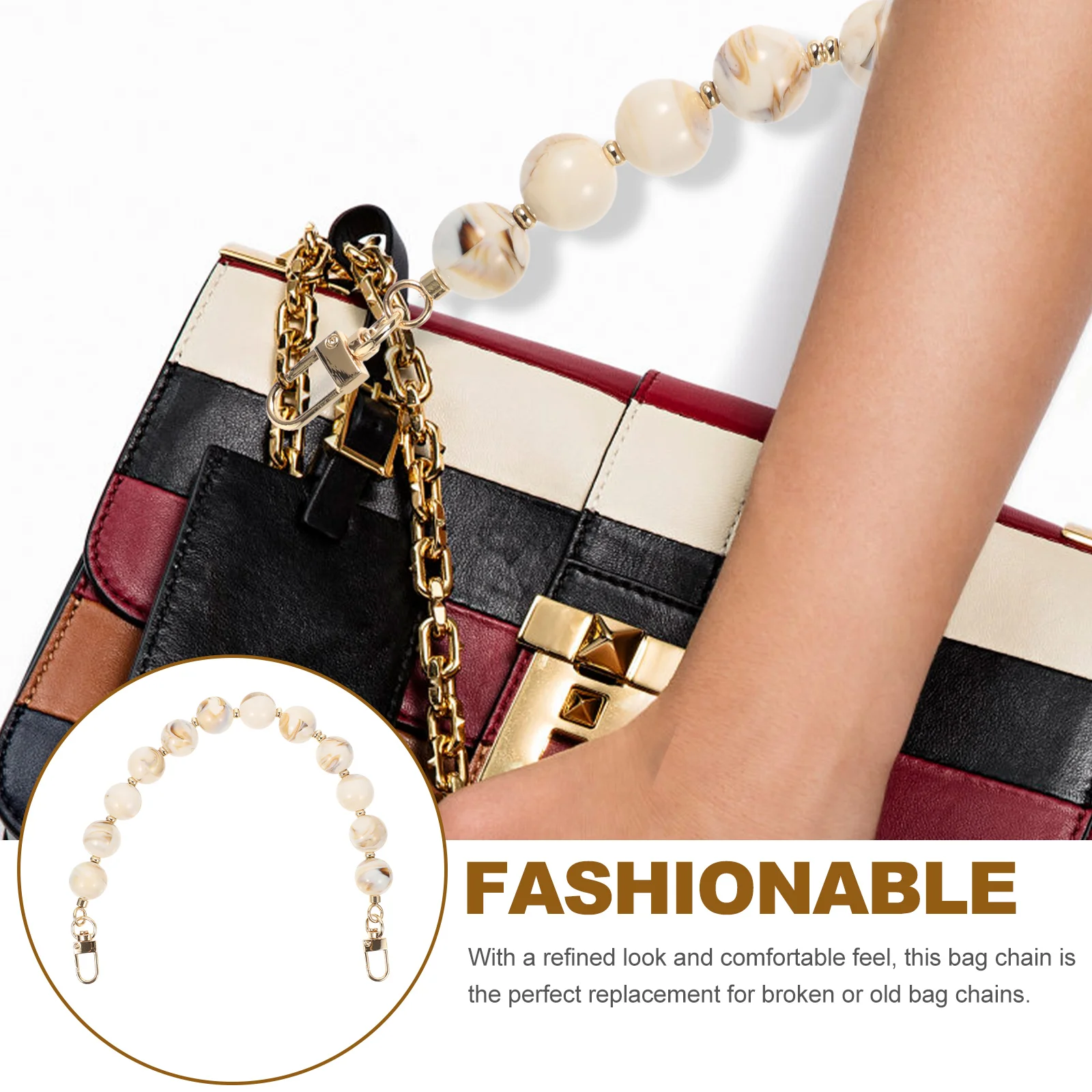 

Beaded Purse Chain Replacement Round Bag Chain Handle for Handbag Clutch Mini Tote Shoulder Bag Strap Accessory